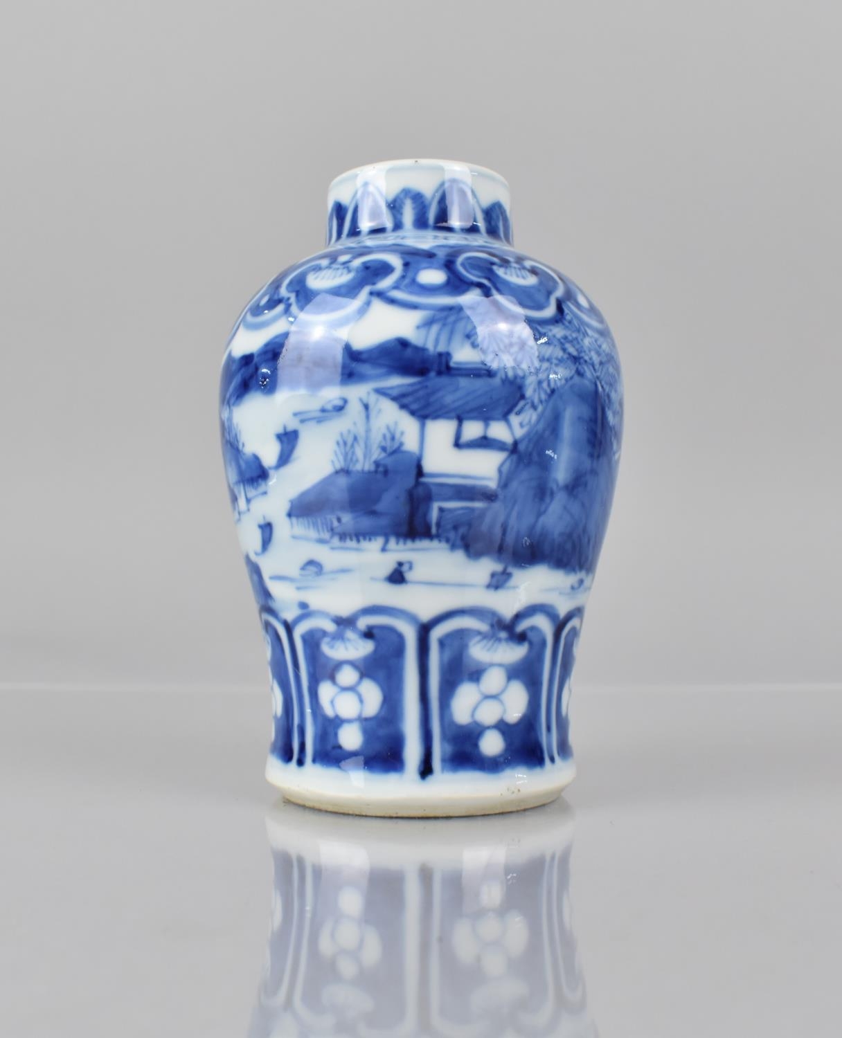 A 19th Century Chinese Blue and White Vase of Baluster From, Decorated with River Village Scene, - Image 4 of 5