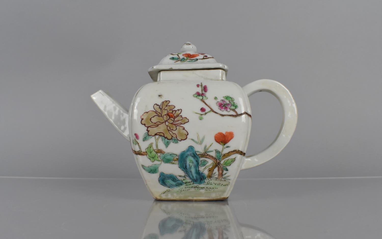 An 18th Century Chinese Porcelain Teapot decorated in the Famille Rose Palette with Blossoming - Image 3 of 5