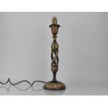 A Kashmiri Table Lamp Base on Black Ground decorated in Polychrome Enamels, 47cms High, Condition