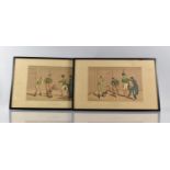 Cock Fighting Interest: A Pair of Coloured Engravings After Alken. Plate 1 and Plate 2, 29x19.5cms