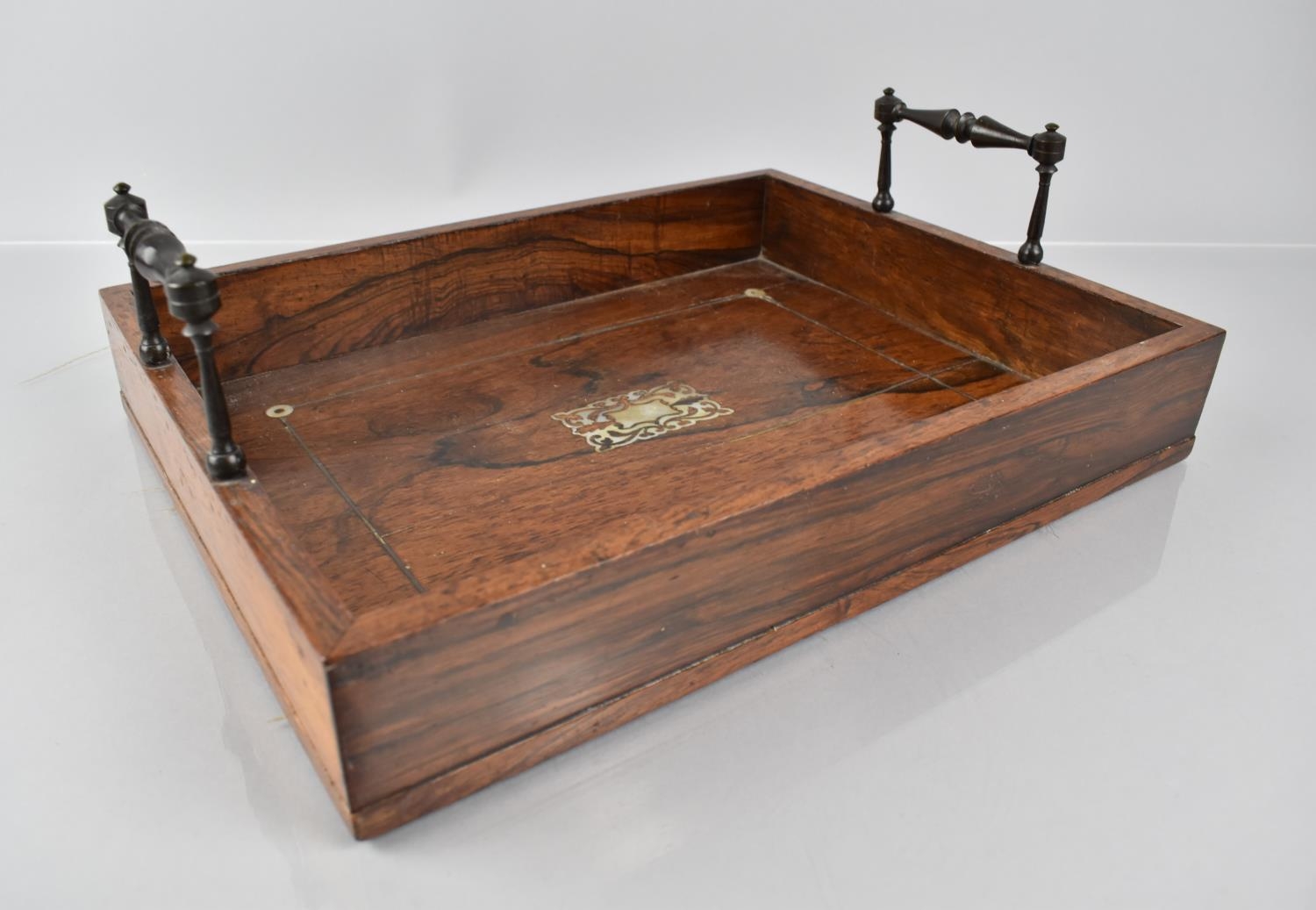 A Late 19th Century Rosewood Pen Tray with Mother of Pearl Inlay having Two Carrying Handles, - Image 3 of 4