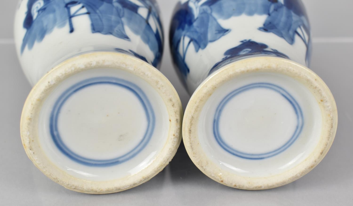 A Pair of 19th Century Chinese Porcelain Blue and White Vases decorated with Scholars in Garden - Image 6 of 6