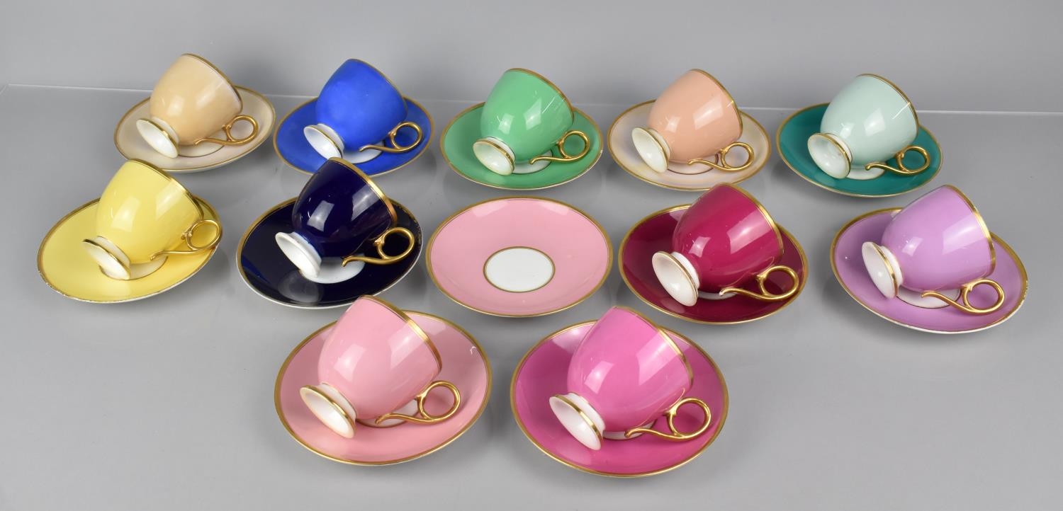 A Late 19th Century Porcelain Harlequin Gilt Trim Decorated Tea Set to comprise Ten Cups and
