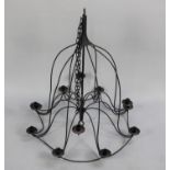 A Modern Wrought Iron Twelve Branch Candle Chandelier, 80cm high