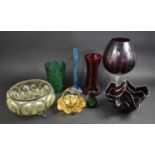 A Collection of Various Glass to include Moulded Yellow Glass Bowl with Metal Mount, Pedestal