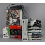 An Xbox 360 Console, DJ Hero Kit, Various Games, Three Controllers and Accessories, Untested