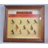 A Wall Hanging Cased Collection of Eleven Salmon Fishing Flies with Paper Label for Martinez and