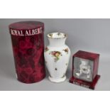Two Pieces of Boxed Royal Albert Old Country Roses, Tall Vase and Teddy Bear