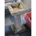 A Reconstituted Stone Garden Bird Bath of Square Form