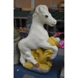 A Repainted Reconstituted Stone garden Ornament, Rearing Horse, 59cms high