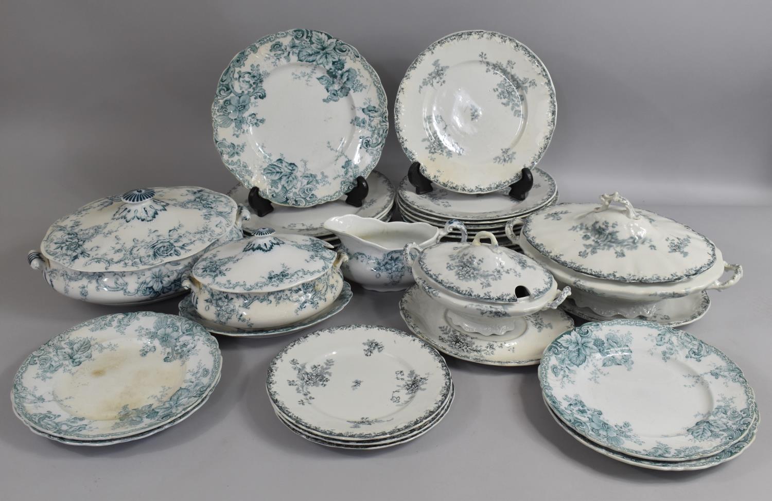 A Collection of Various Late 19th/Early 20th Century Blue and White Dinnerware s to comprise Plates,
