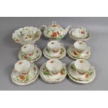 A Queen Virginia Strawberry Pattern Tea Set to Comrise Six Cups, Saucer, Side Plates, Tea Pot, Bowl,