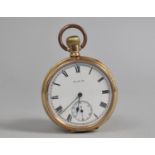 An Elgin Open Face Gold Plated Pocket Watch, the Enamelled Dial with Roman Numerals and Subsidiary