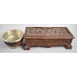 A Carved Far Eastern Wooden Box, Two Division Interior, Hinged Lid Carved with Buddha on Lotus