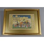 A Gilt Framed Indian Drawing Depicting Mughal Procession