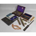 A Collection of Various 19th Century and Later Drawing Sets, Most incomplete, Spirit Levels,