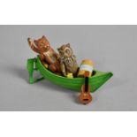 A Cold Painted Metal Miniature, The Owl and The Pussycat in Pea Green Boat, 5.5cms Long