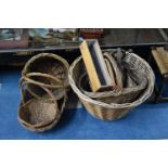 A Collection of Various Vintage and Later Wicker Shopping Baskets, Dutch Wooden Bottle Holder and