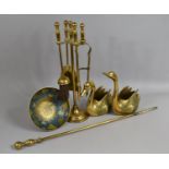 A Collection of Various Brass Items to include Fire Companion, Swan Ornaments Etc together with