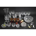 A Collection of Various Glass to include Wines, Bowls, Vase 'End of The Day' Glass Ornaments Etc