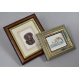 Two Framed Miniature Paintings, Dog and Cat