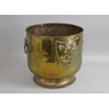 A Mid 20th Century Brass Two Handled Planter with Lion Mask Ring Handles and Scottish Rampant Lion