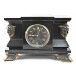 A Very Heavy French Black Slate Ormolu Mounted Mantel Clock with Ogee Bracket Feet, 41cms Wide