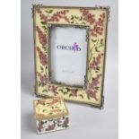 Two Boxed Orchid Enamelled Items, Photo Frame and Small Box