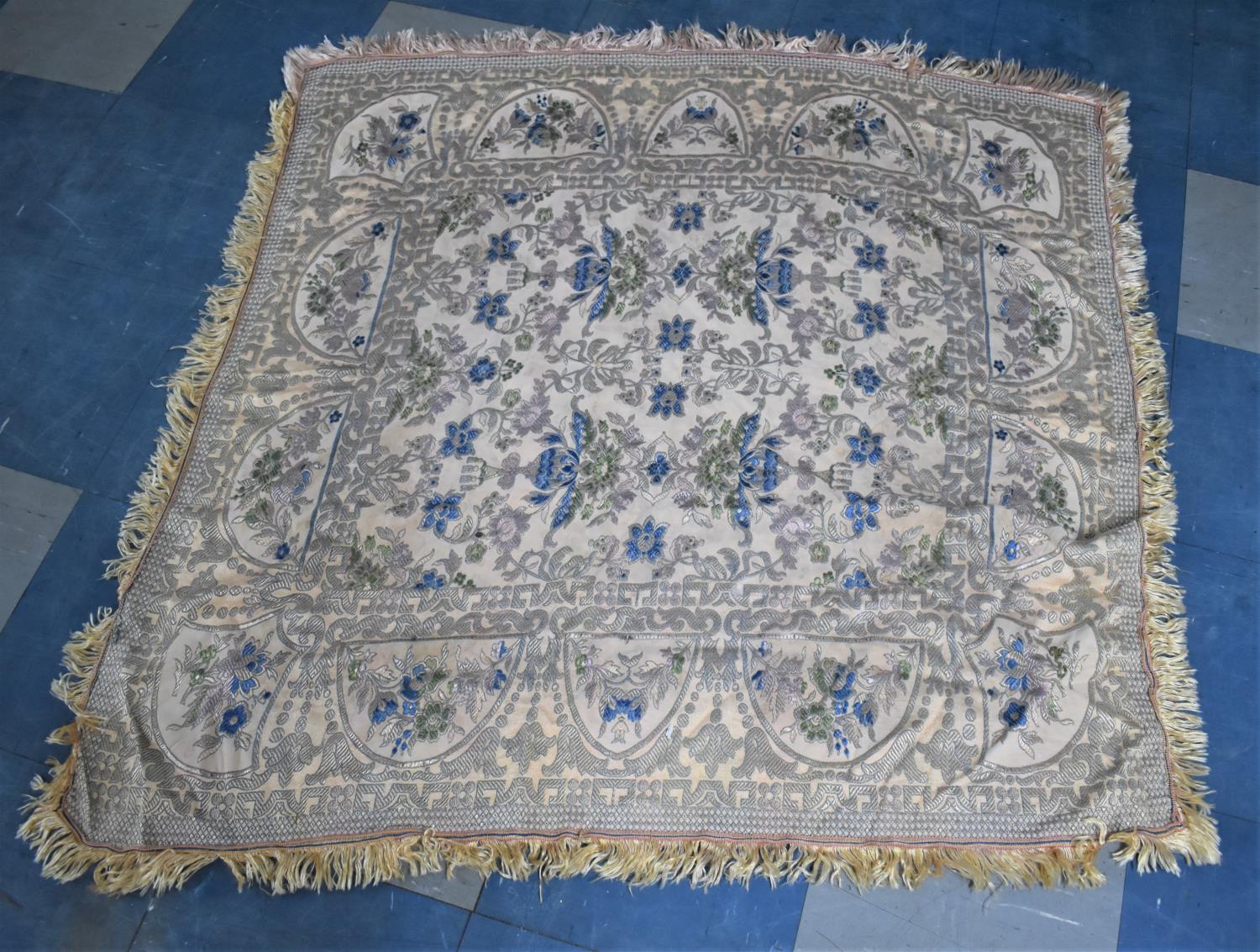 A Chinese Silk Embroidered Square Panel with Fringing 120cms - Image 2 of 4