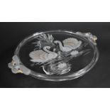 A Mikasa Glass Pedestal Two Handled Tray Decorated with Swans, 58cms Wide