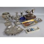 A Collection of Various Silver Plated Items to include Candelabra, Candlesticks, Cutlery, Bowls Etc