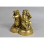 A Heavy Novelty Desk top paperweight in the Form of Three Seated Monkeys, Hear No Evil, See No