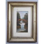 A Late Victorian/Edwardian Oil Depicting River with Waterfall and Bridge, 16x30cms