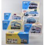 A Collection of Six Boxed Corgi Classic Diecast Buses and a Dinky Collection Mercedes Bus