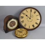 A Mid 20th century Oak Mantel Clock together with Two Reproduction Circular Wall Clocks with Battery