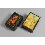 Two Lacquered Papier Mache Souvenir Russian Boxes, 9x6cms