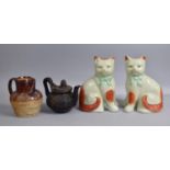 A Pair of Reproduction Staffordshire Cat Ornaments together with a Glazed Stoneware Jug decorated in