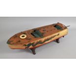 A Vintage Japanese Model Speedboat of Wooden Constriction with Electric Motor, Hull Painted with