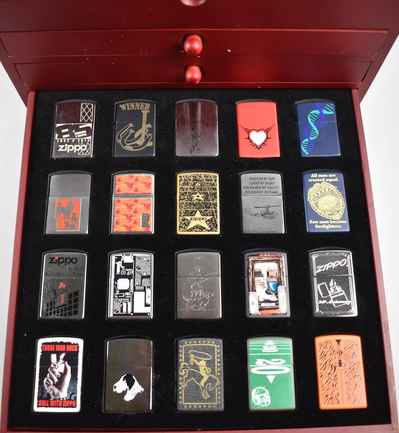 A Complete Set of Eighty DeAgostini Zippo Lighters in Four Section Display Case, 32cm wide, - Image 5 of 5