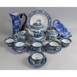 A Collection of Various Blue and White to Comprise Part Willow Pattern Teawares, Flow Blue Cheese