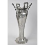 An Art Nouveau Cast Pewter Vase with Maiden Mask Decoration to Either Side by Thomas Williams,
