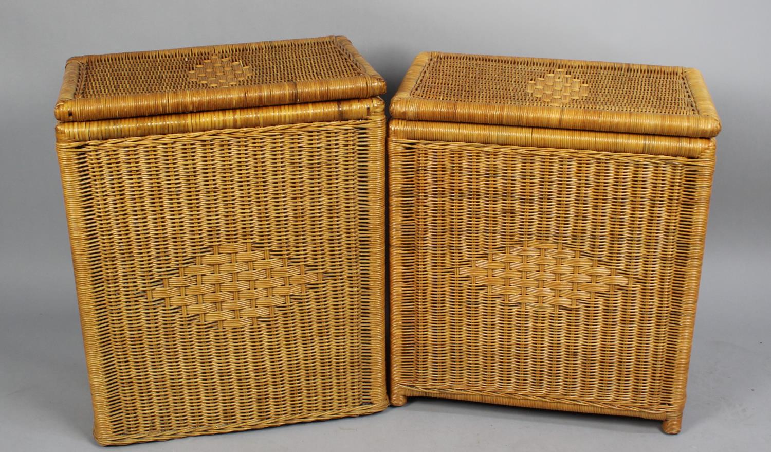 A Near Pair of Woven Linen Baskets with Hinged Lids, 53cm wide