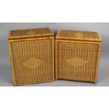 A Near Pair of Woven Linen Baskets with Hinged Lids, 53cm wide