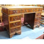 A Late 20th Century Kneehole Desk with Tooled Leather Top, 122cm wide