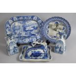 A Collection of Various Blue and White to Comprise Pair of Delft Vases, 19th Century Oval Platter,