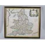 A Framed Robert Morden Map of England, C.1807, 42x36cm