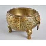 A Reproduction Chinese Bronze Footed Censer with Panelled Bowl Decoration, Twin Handled and