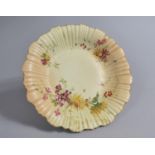 A Royal Worcester Blush Ivory Pedestal Dish of Reeded Rim and Floral Hand Painted Decoration, 21cm