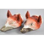 A Pair of 19th Century Staffordshire Fox Head Stirrup Cups, 12cms Long