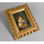 A Gilt Framed Continental Oil on Canvas, Mother and Daughter Embracing , Signed Indistinct Bottom